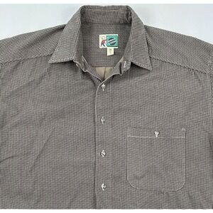 USA Made Johnny‎ Cotton Houndstooth Flannel Shirt Medium VTG Wicked Brown Black